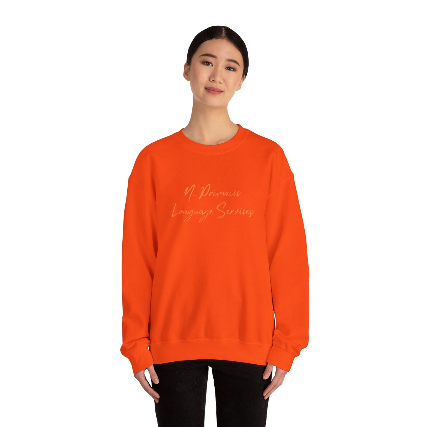N. Primozic Language Services Sweatshirt Orange Font