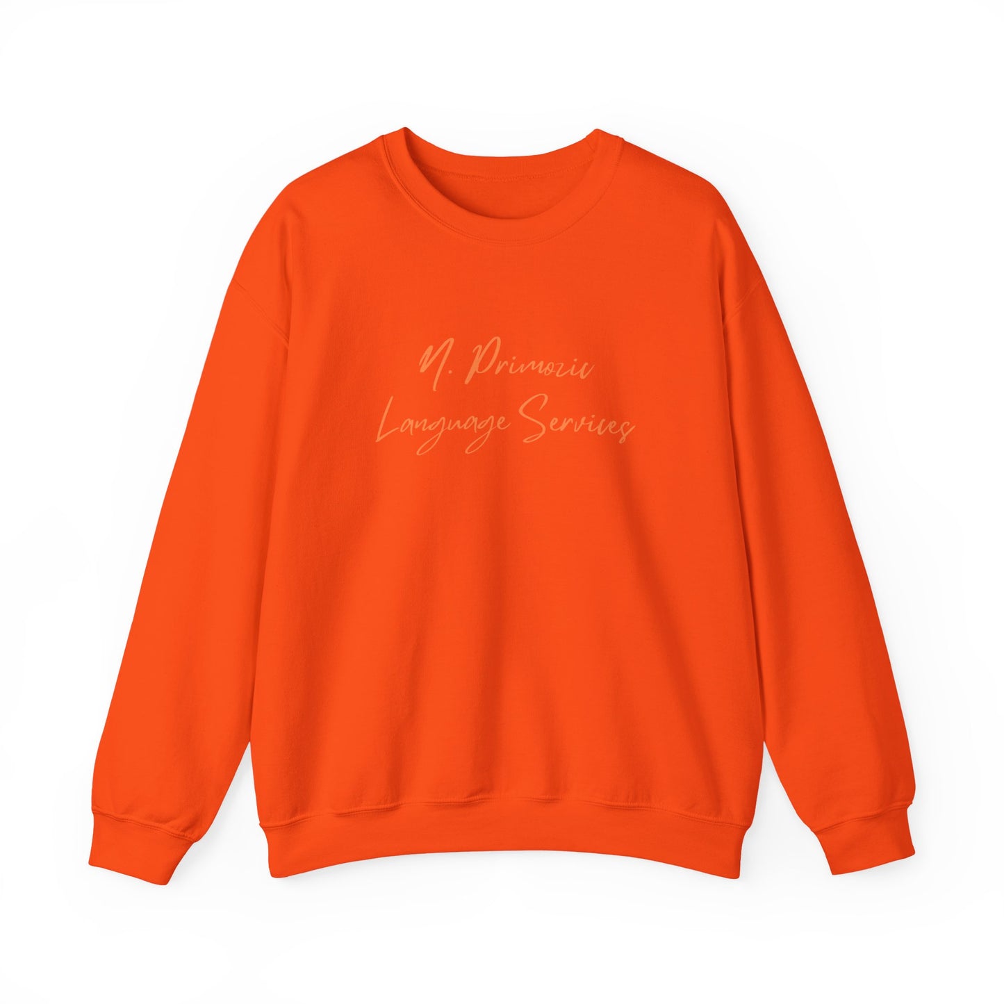 N. Primozic Language Services Sweatshirt Orange Font