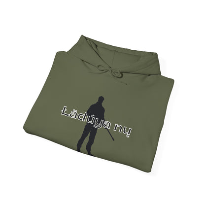 Hunter Silhouette Hoodie with "Lädúya nų" (I’m Going Hunting) Text