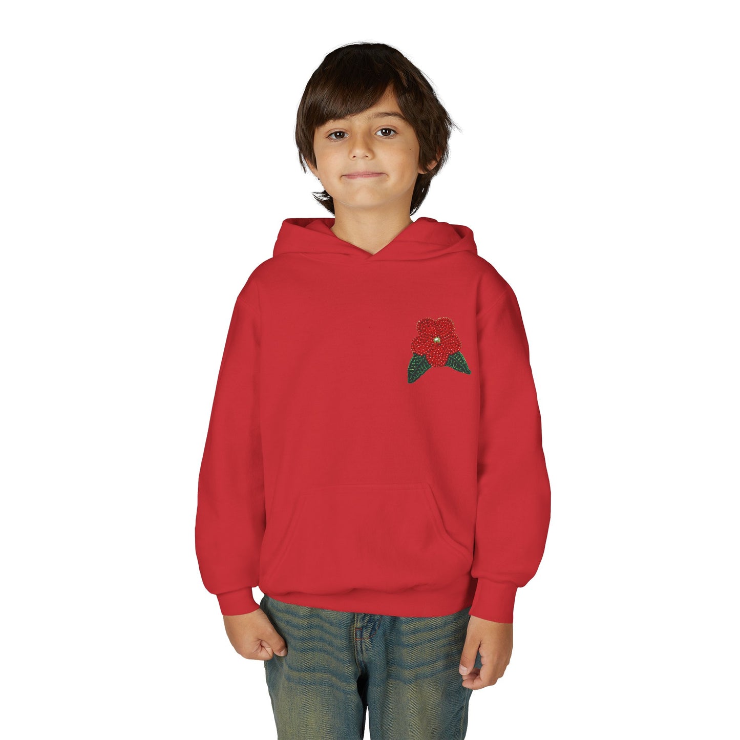 Youth Beaded Flower Hoodie Red