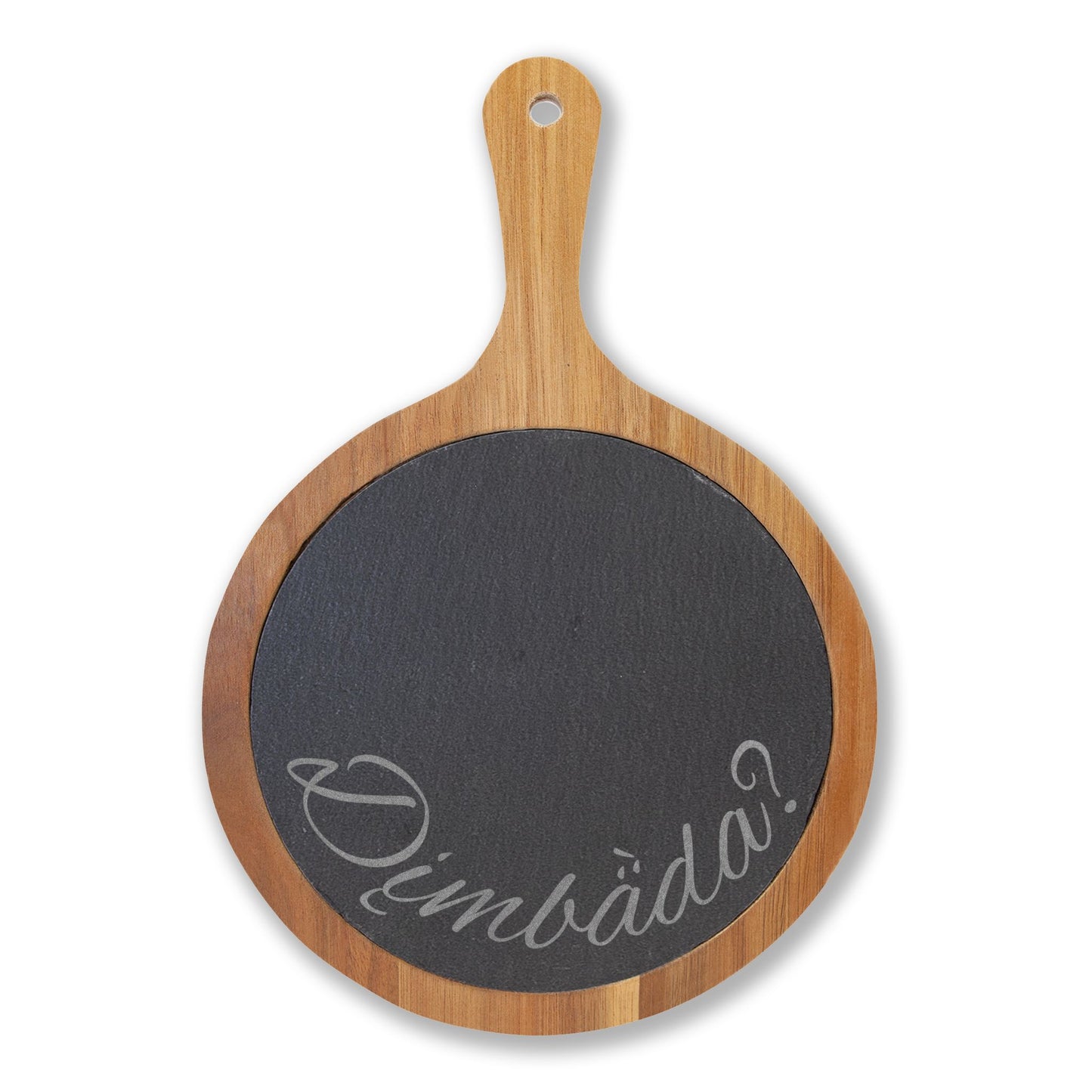 "Are You Hungry?" Dän K’e Engraved Acacia Charcuterie Board with Slate & Cheese Knives
