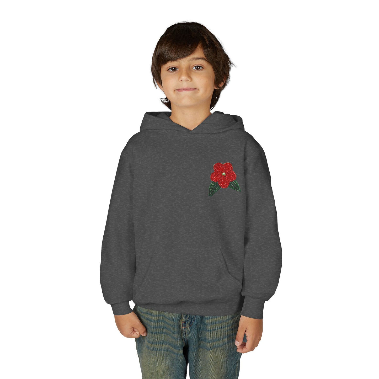 Youth Beaded Flower Hoodie Red