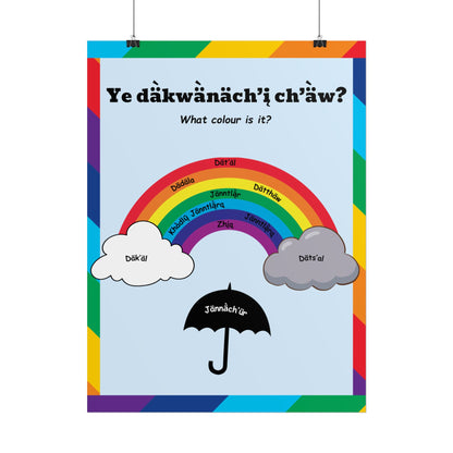 Dän K’e Colour Names Rainbow Poster — Rolled Poster (English & Southern Tutchone Indigenous Language)