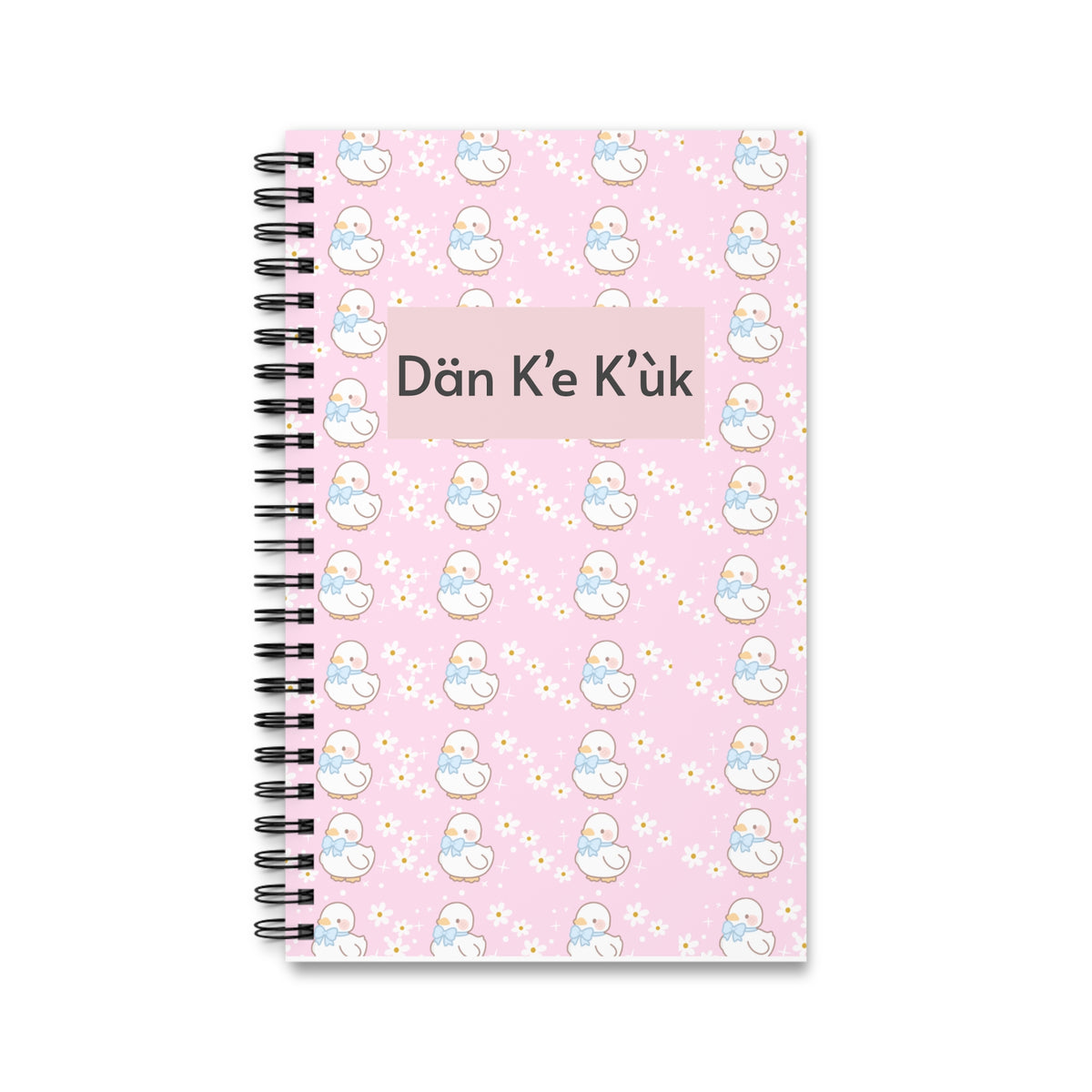 My Language Notebook Spiral Journal — Cute Pastel Duck Pattern, Pink School Notebook