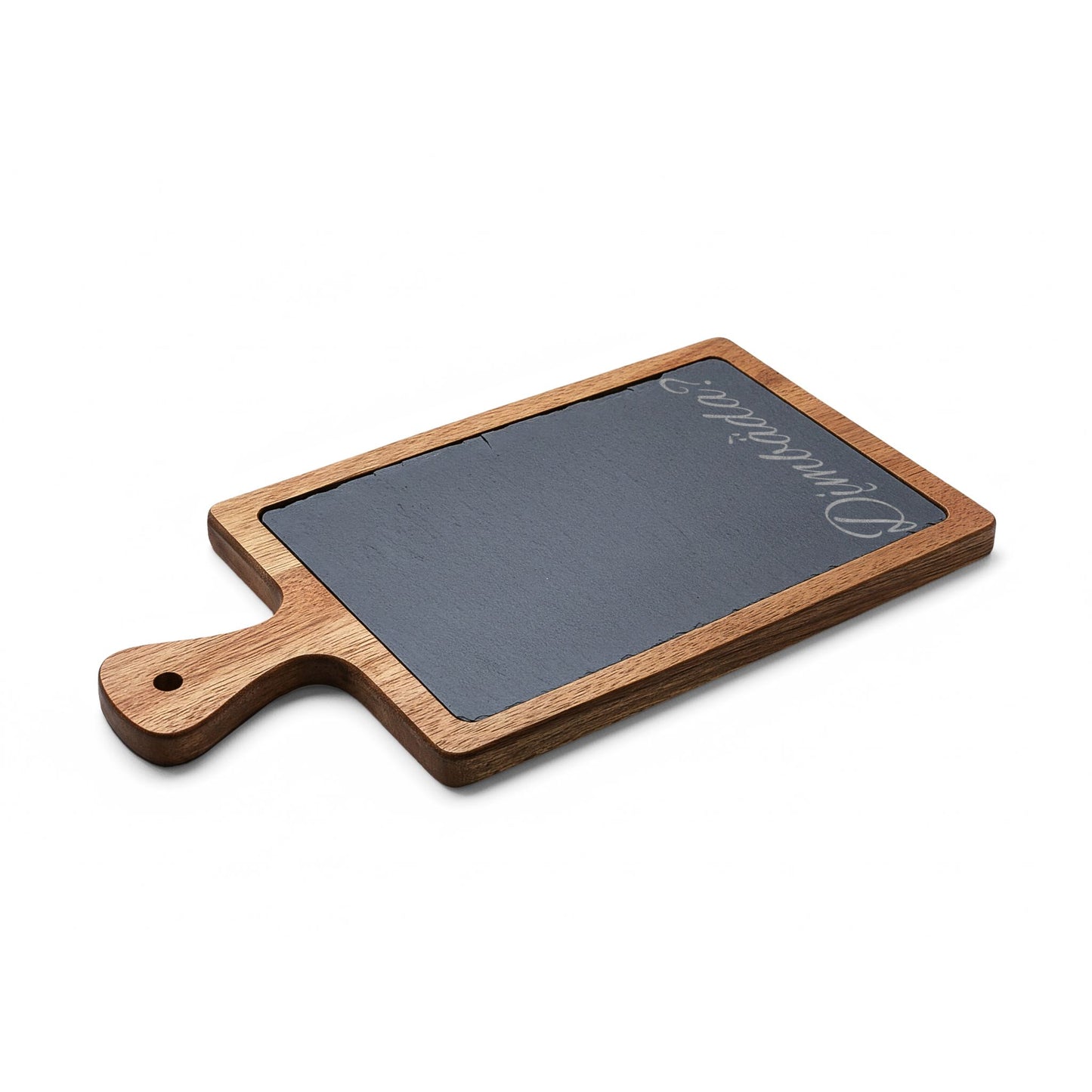"Are You Hungry?" Dän K’e Engraved Acacia Charcuterie Board with Slate & Cheese Knives