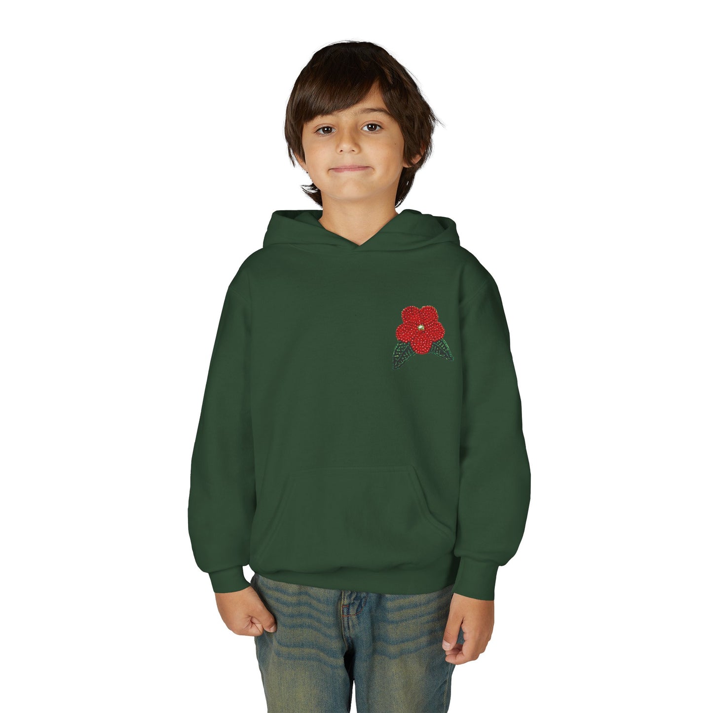 Youth Beaded Flower Hoodie Red