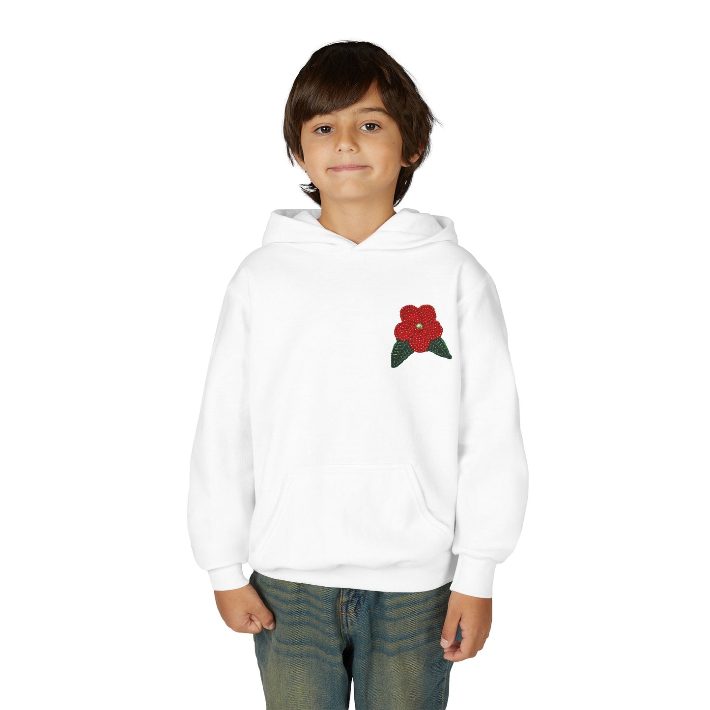 Youth Beaded Flower Hoodie Red
