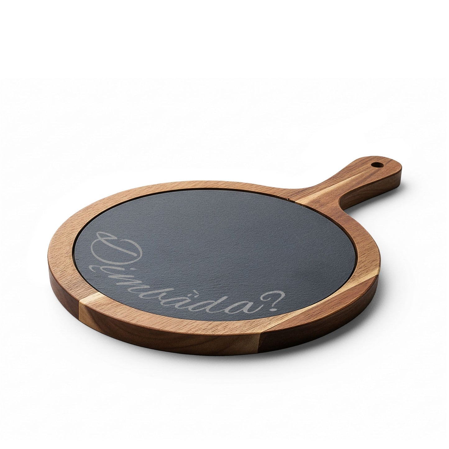 "Are You Hungry?" Dän K’e Engraved Acacia Charcuterie Board with Slate & Cheese Knives