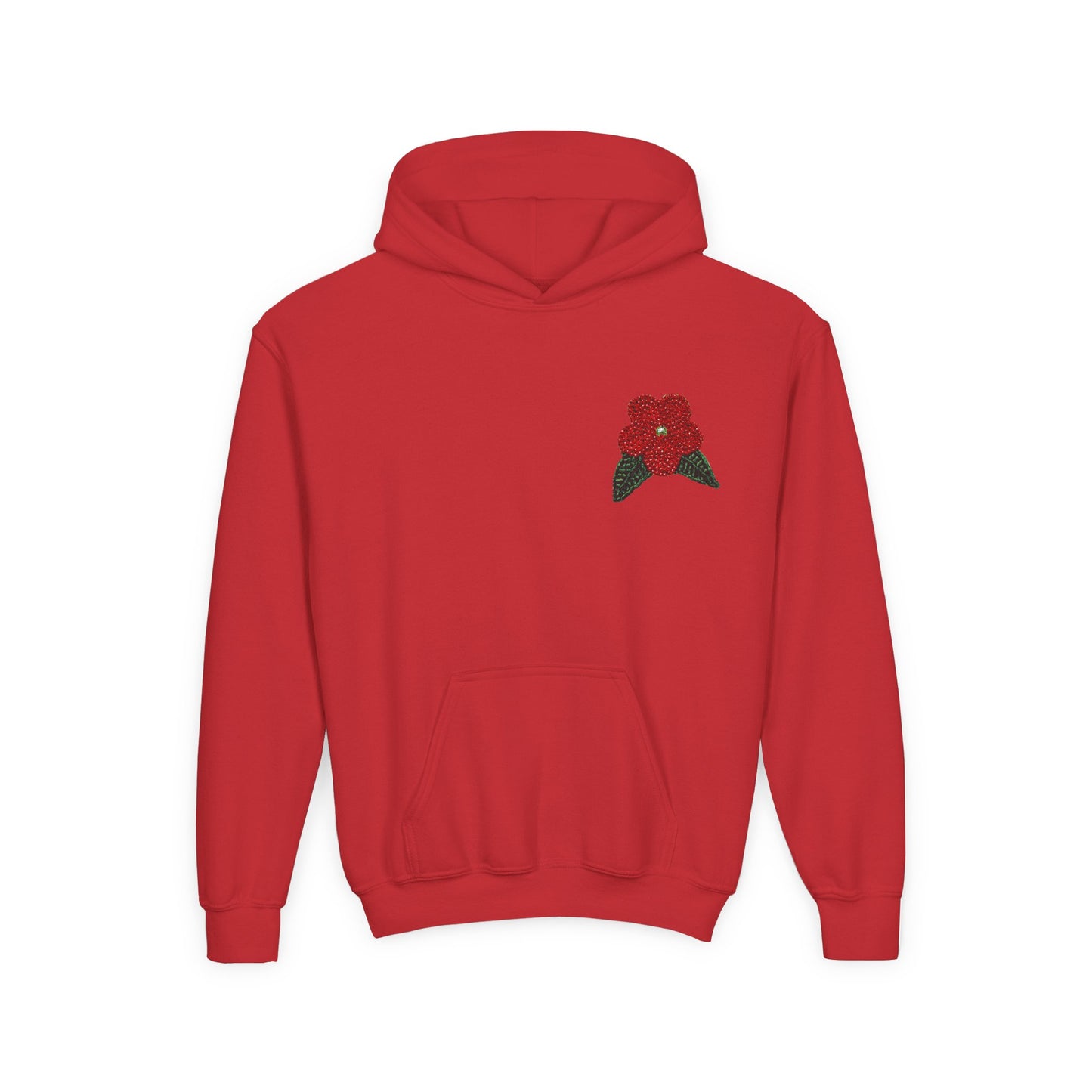 Youth Beaded Flower Hoodie Red