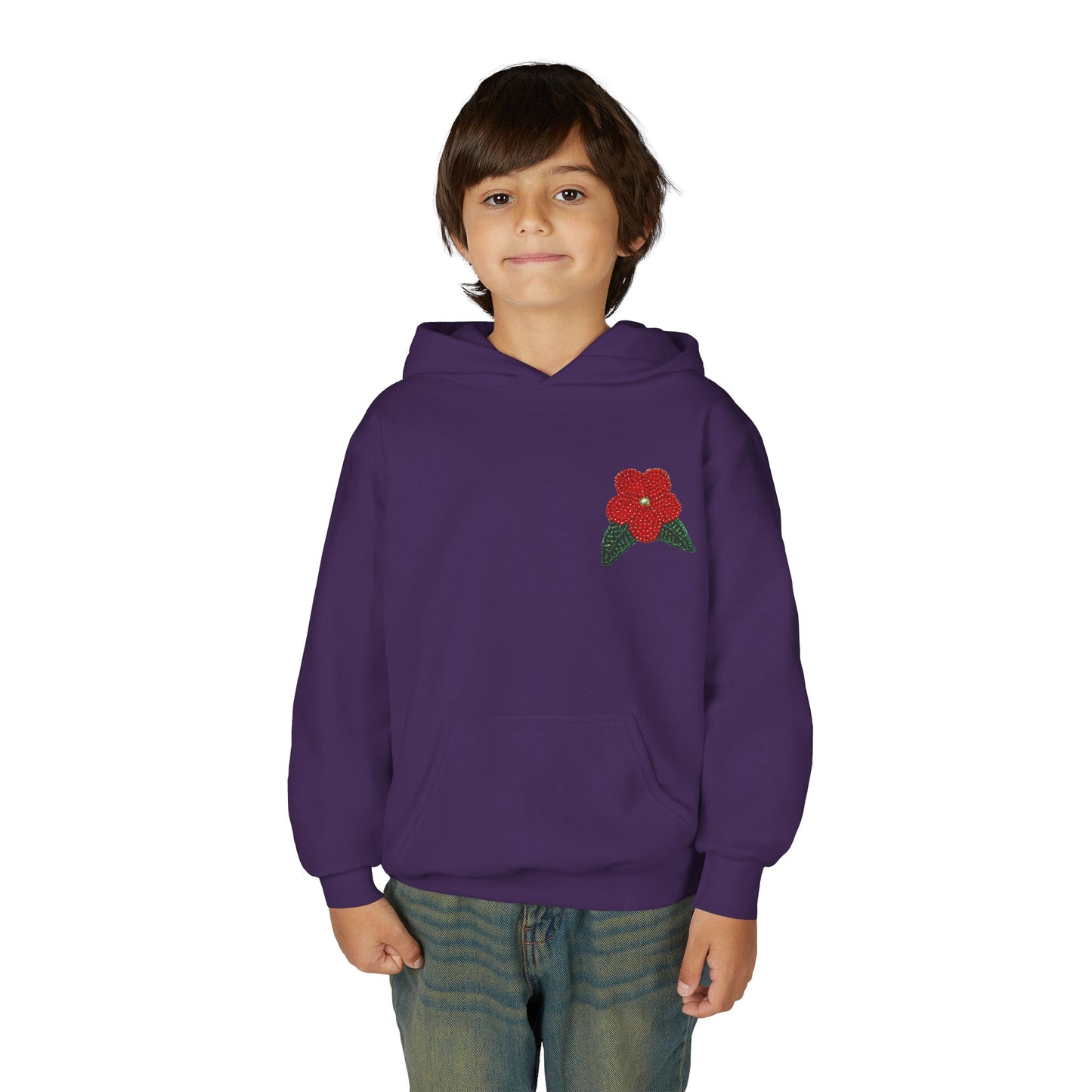 Youth Beaded Flower Hoodie Red