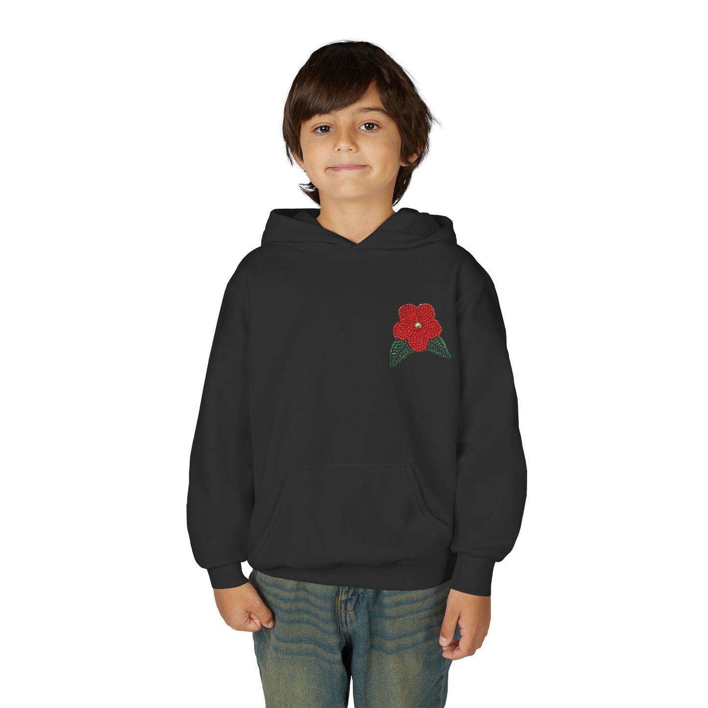 Youth Beaded Flower Hoodie Red