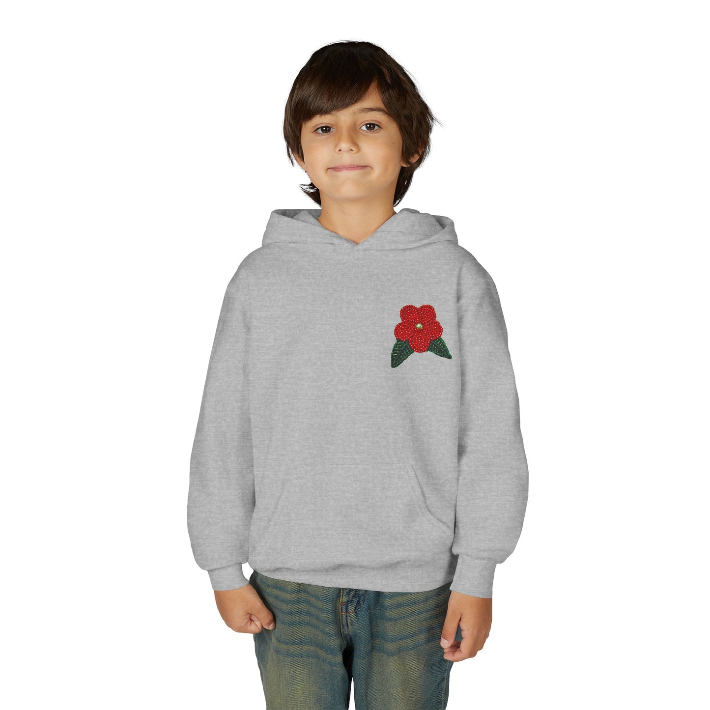 Youth Beaded Flower Hoodie Red