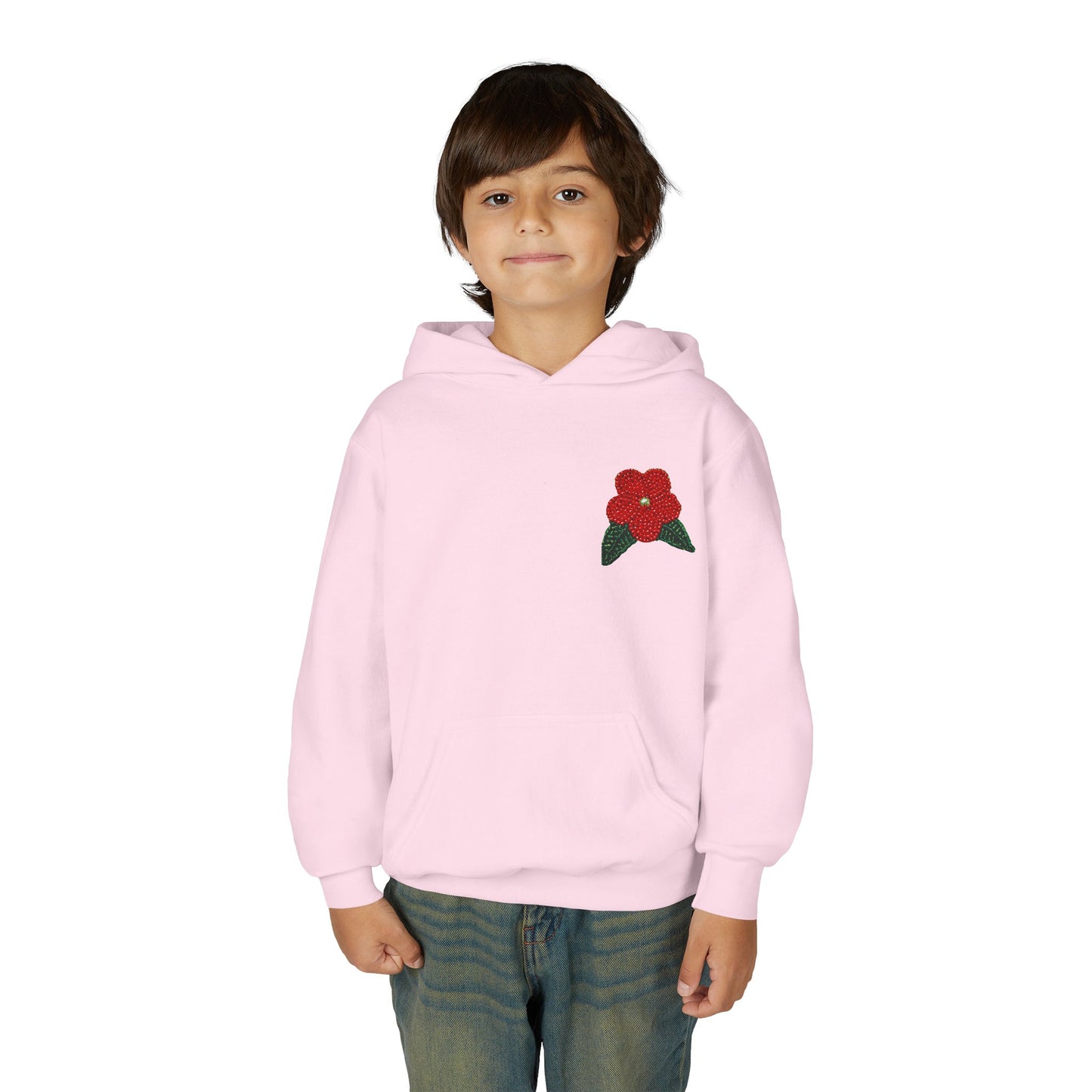 Youth Beaded Flower Hoodie Red