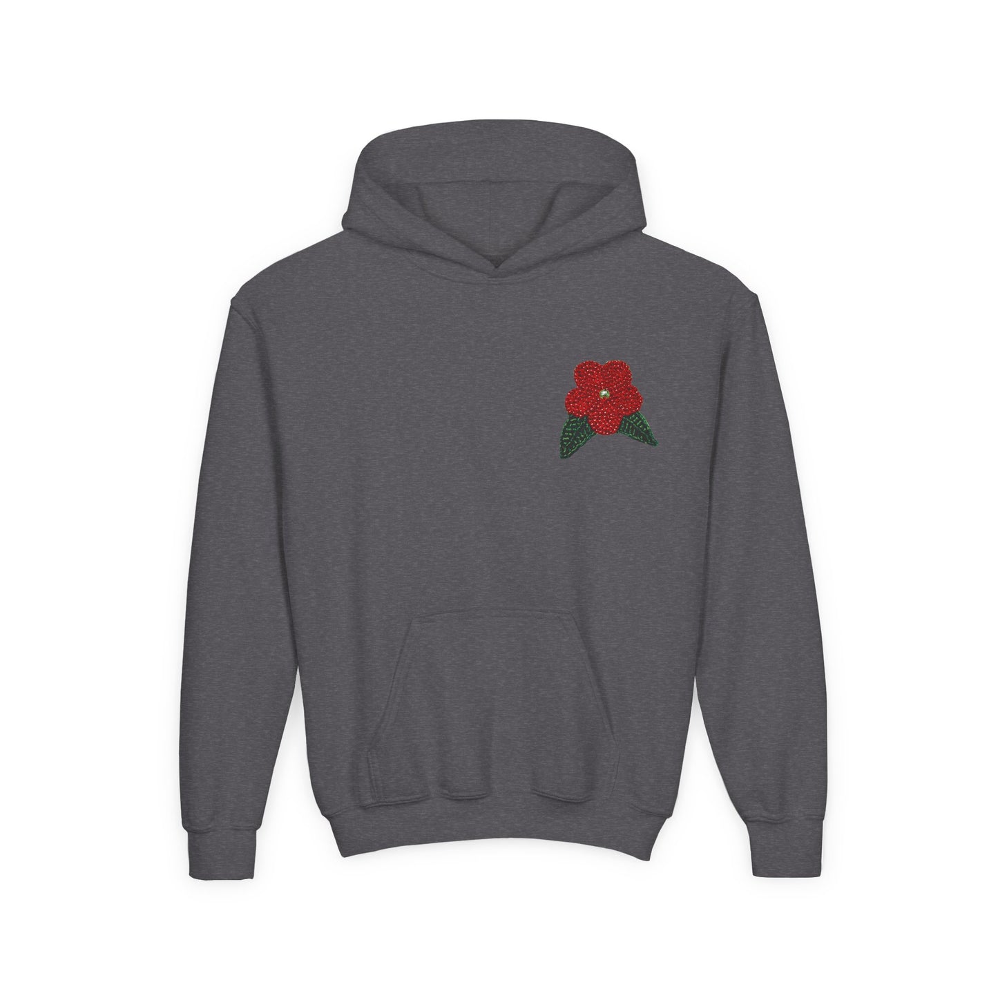 Youth Beaded Flower Hoodie Red