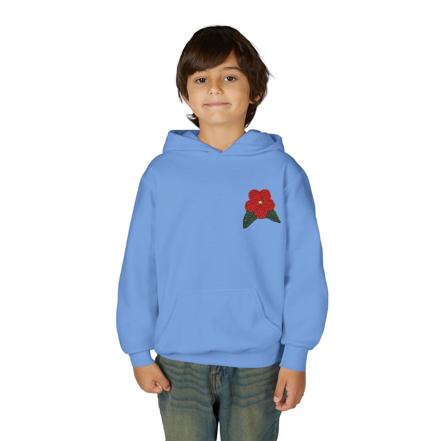 Youth Beaded Flower Hoodie Red
