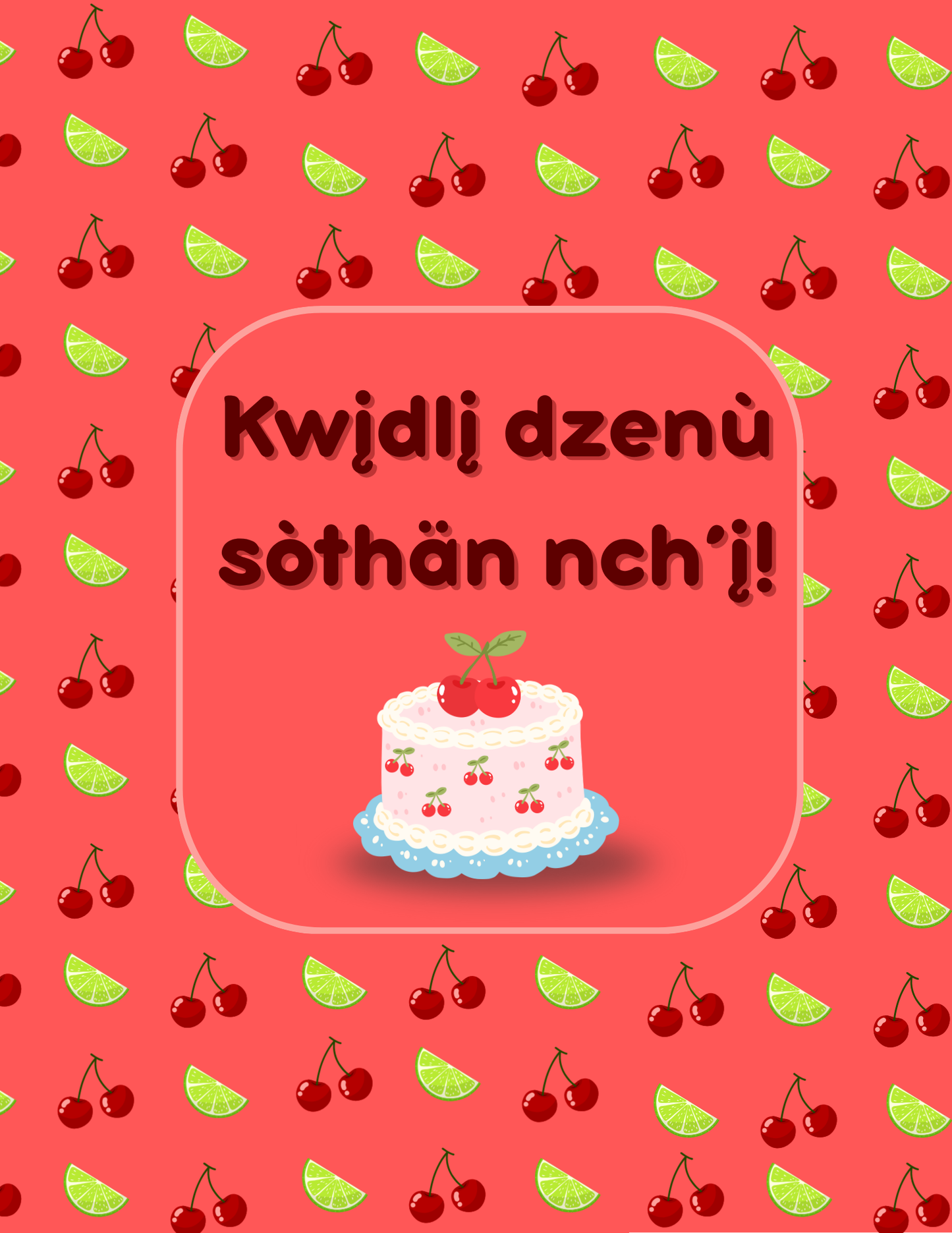 Birthday Card Cherry Lime Editable Template 10"x7"