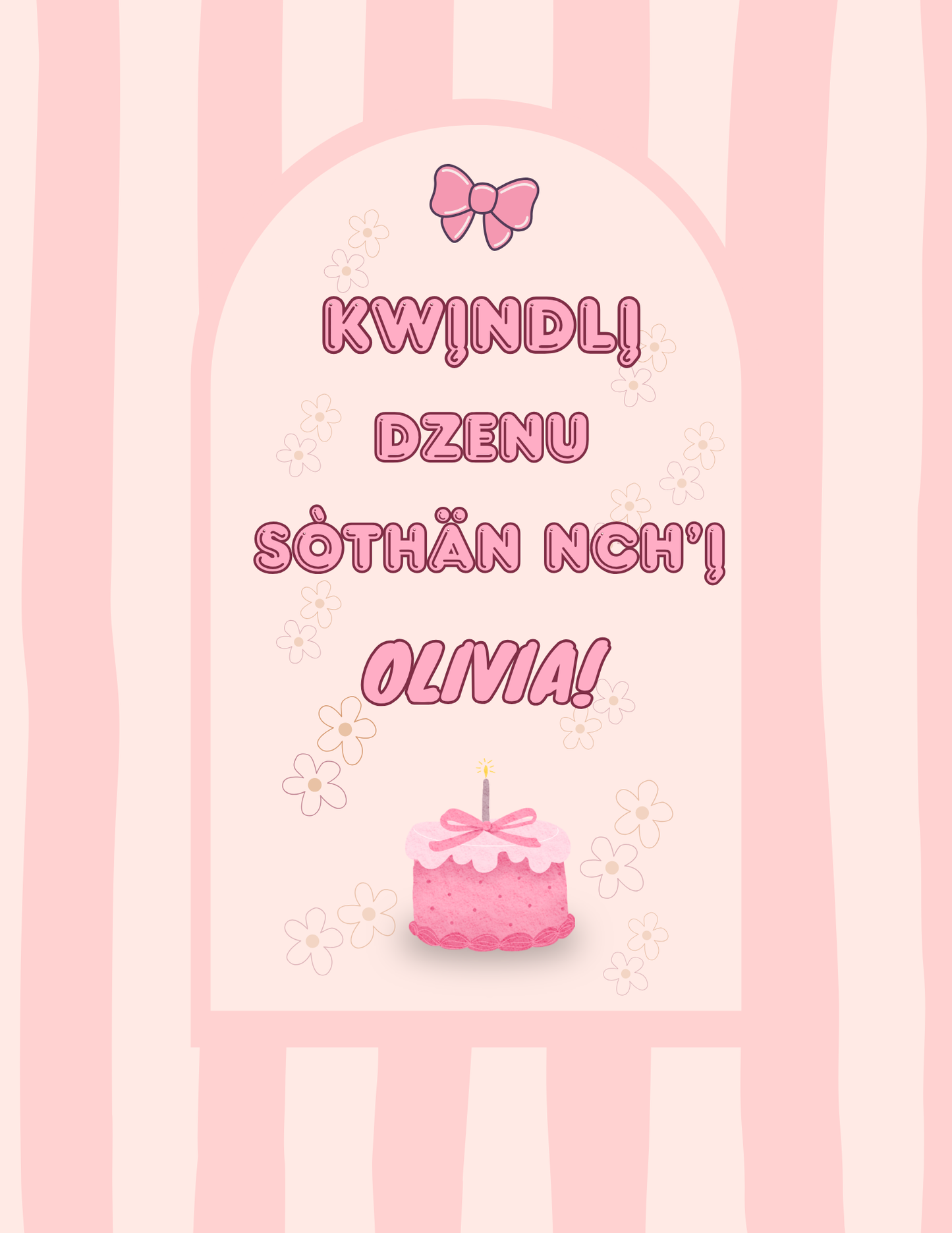 Birthday Card Pink Editable Template 10"x7"